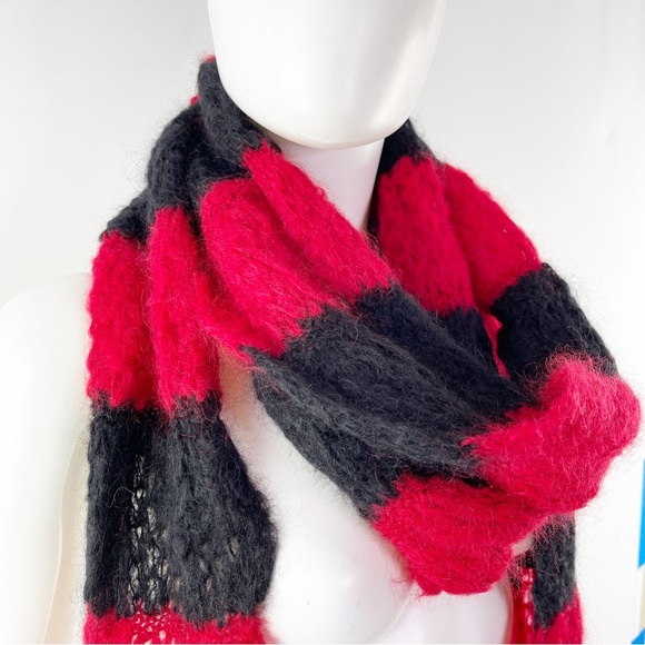 Saint Laurent Paris FW13 Red & Black Striped Knit Extra Long Scarf Mohair Wool - Picture 6 of 9